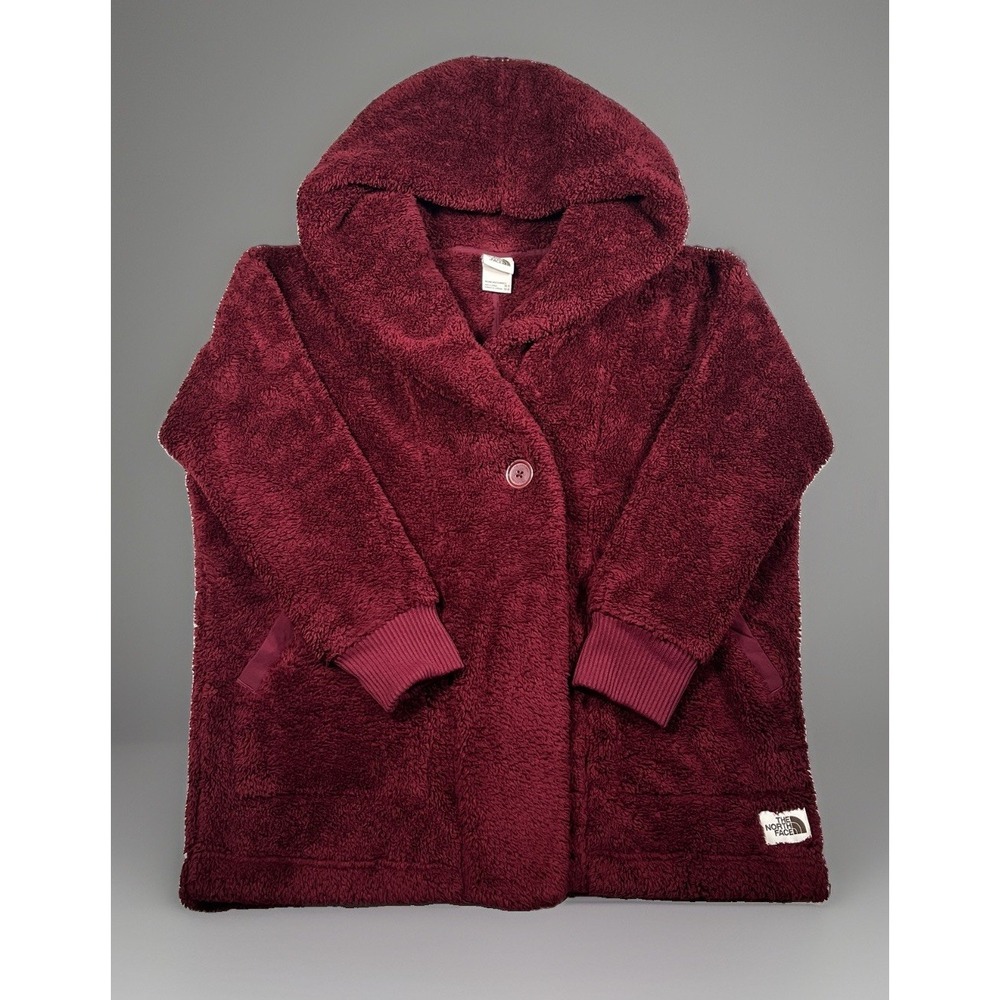 The North Face Jacket Womens XS S Burgundy Fleece Hooded Button Wrap Coat